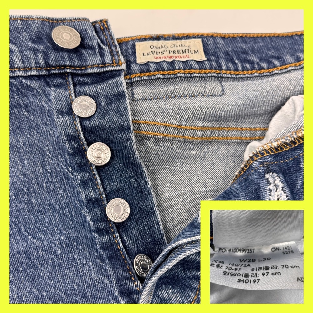 Levi's Premium 501 Button Fly Jeans Medium‎ Wash Straight Leg W28 L30 Big E